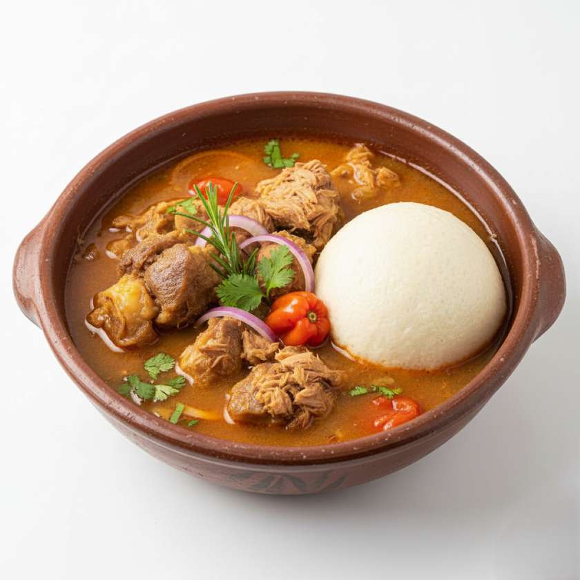 Fufu with Cow Leg and Tuna Light Soup