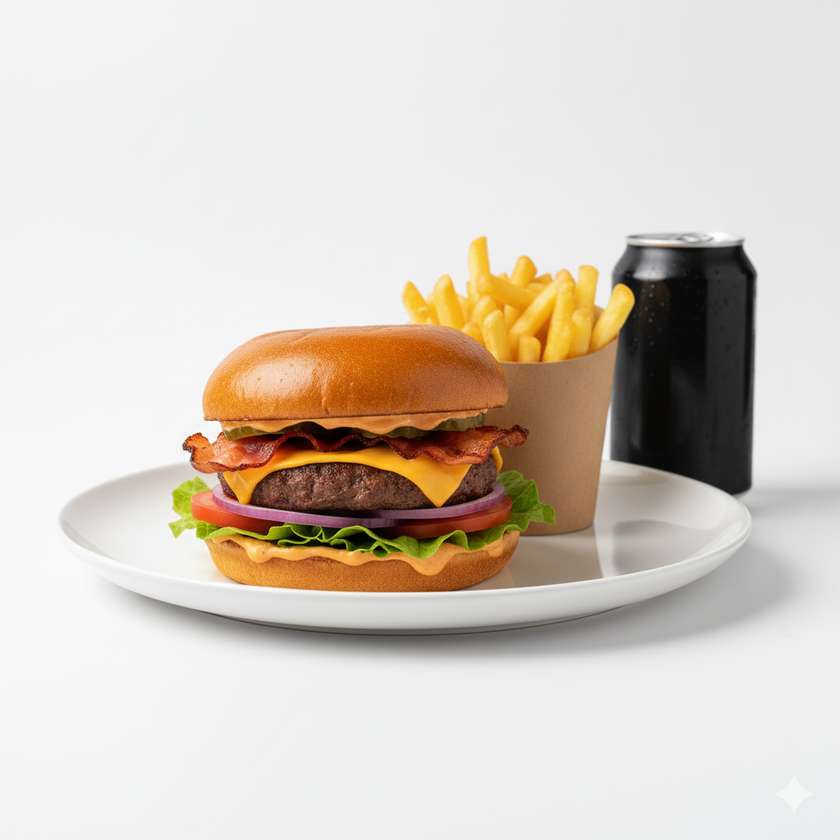 Chipotle spicy burger + hranolky + nápoj dle výběru