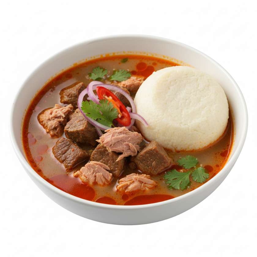 Fufu with Beef and Tuna Light Soup