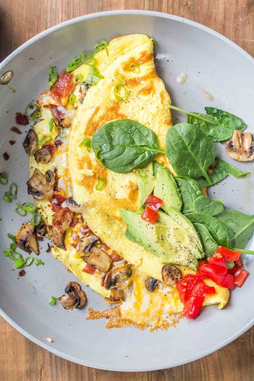 Mushroom and bacon omelette