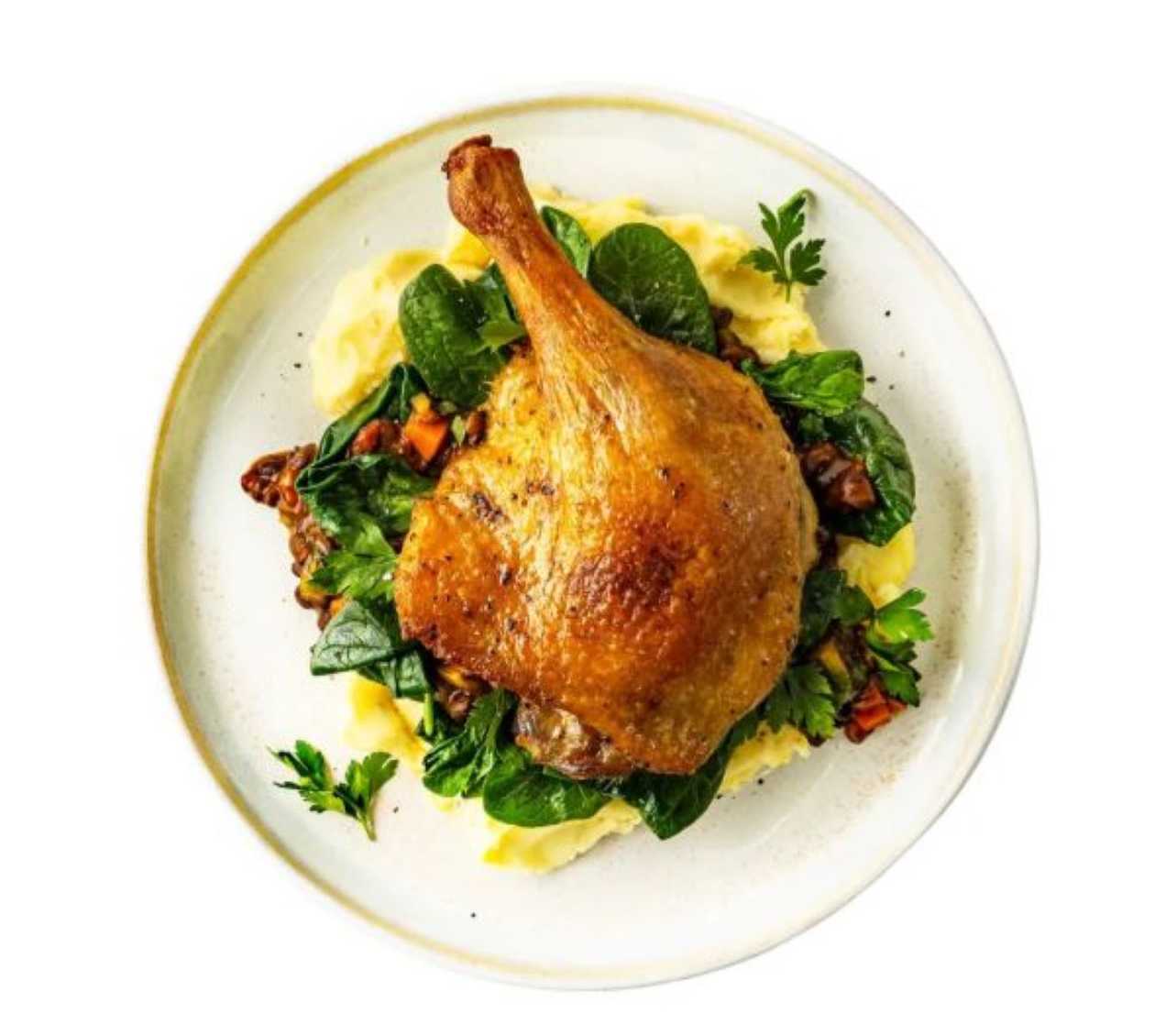 Duck Thigh Confit with Pea Purée