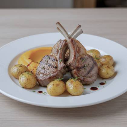LAMB CHOP WITH PUMPKIN SAUCE AND GRENAILLE POTATOES(200G)