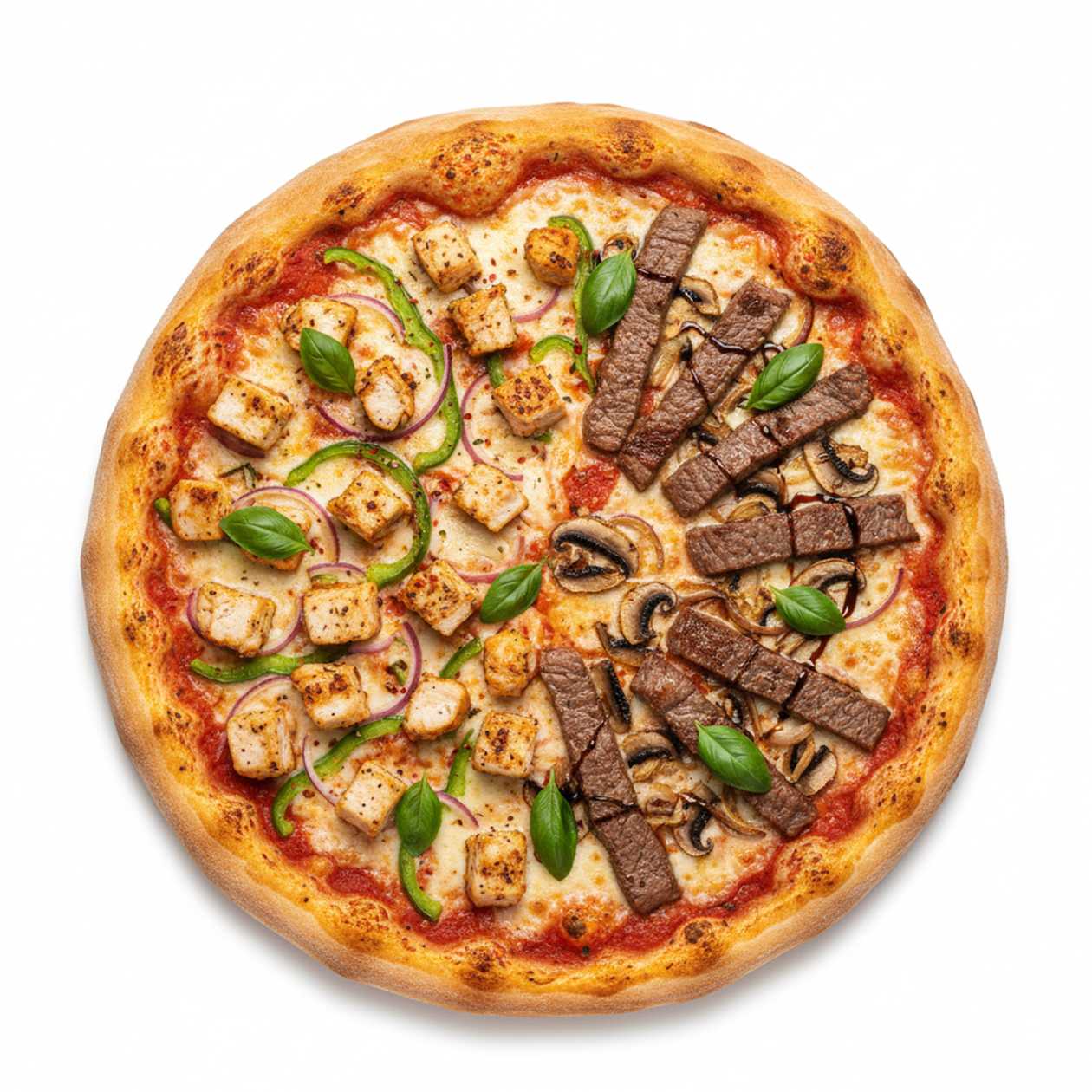 Large Chicken & Beef Steak pizza