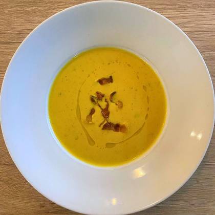 PUMPKIN SOUP WITH FRIED GUANCIALE