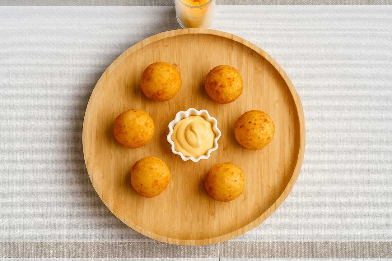 Potato balls with sulguni and cheese sauce