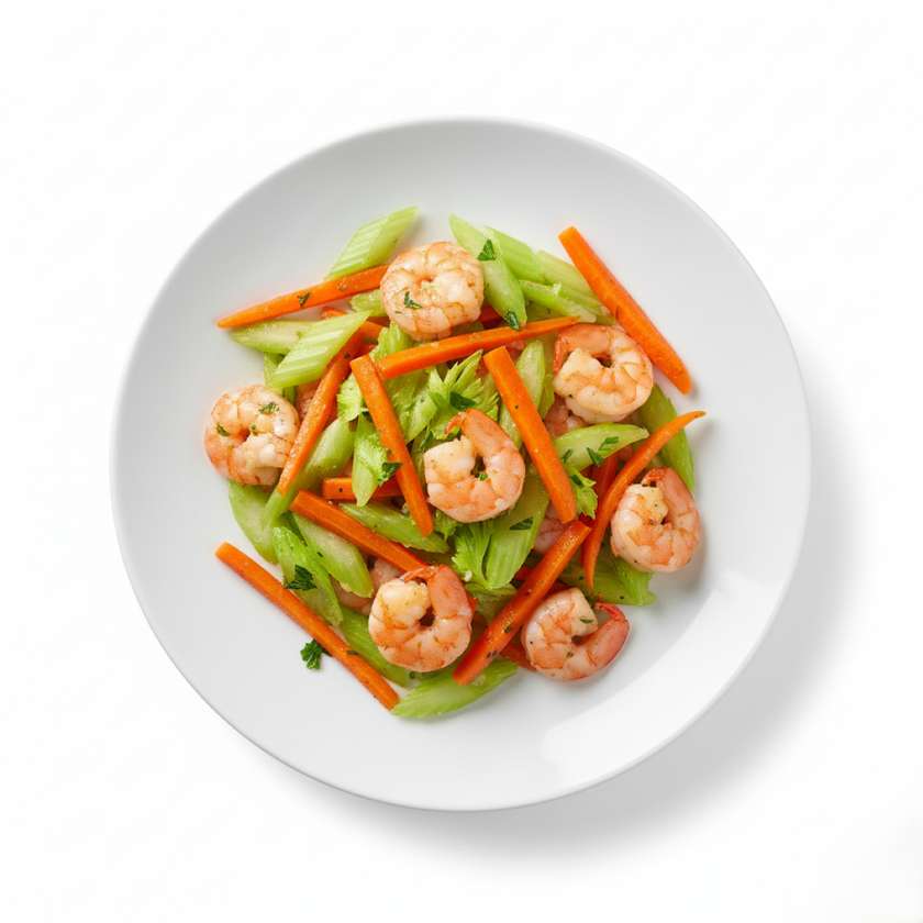Shrimp with celery and carrots