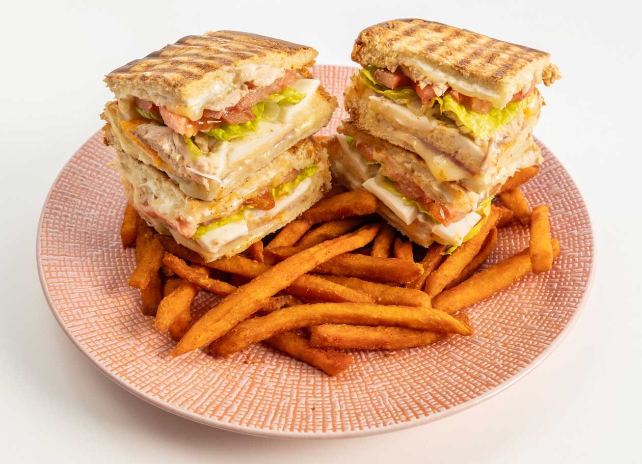 Club Sandwich with sweet potatoes