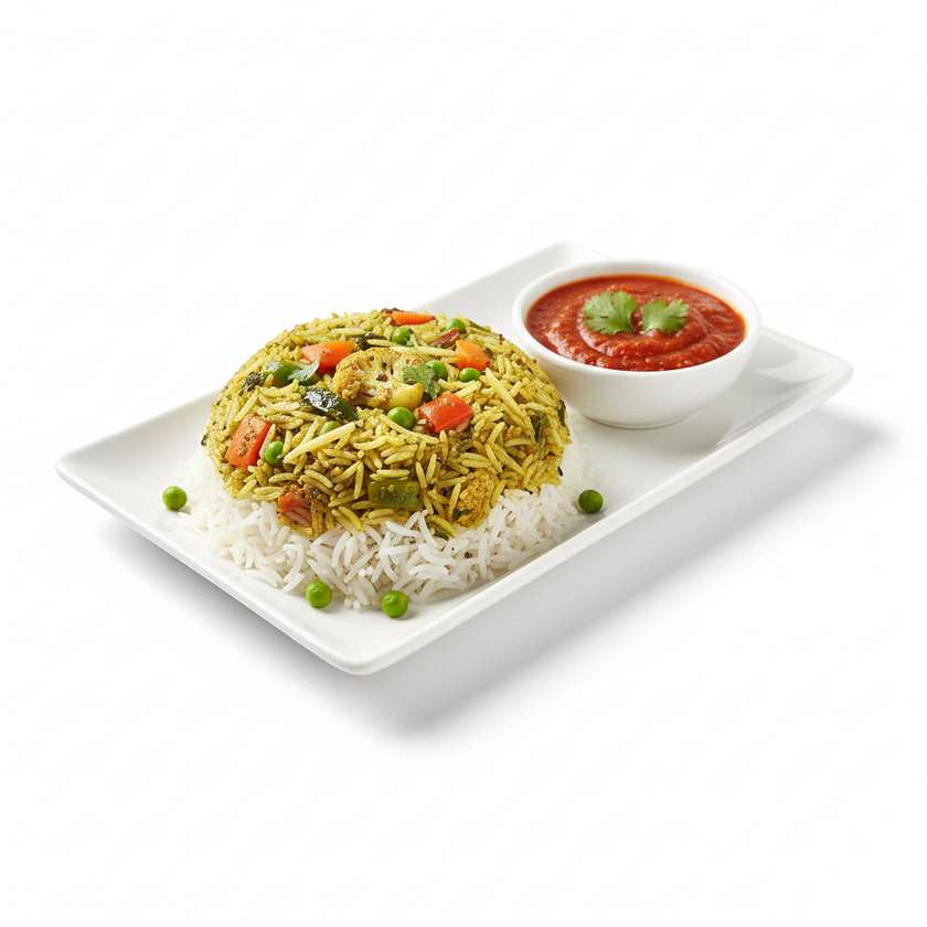 Special rice with vegetables in a sauce cooked with Himalayan herbs + special tomato sauce