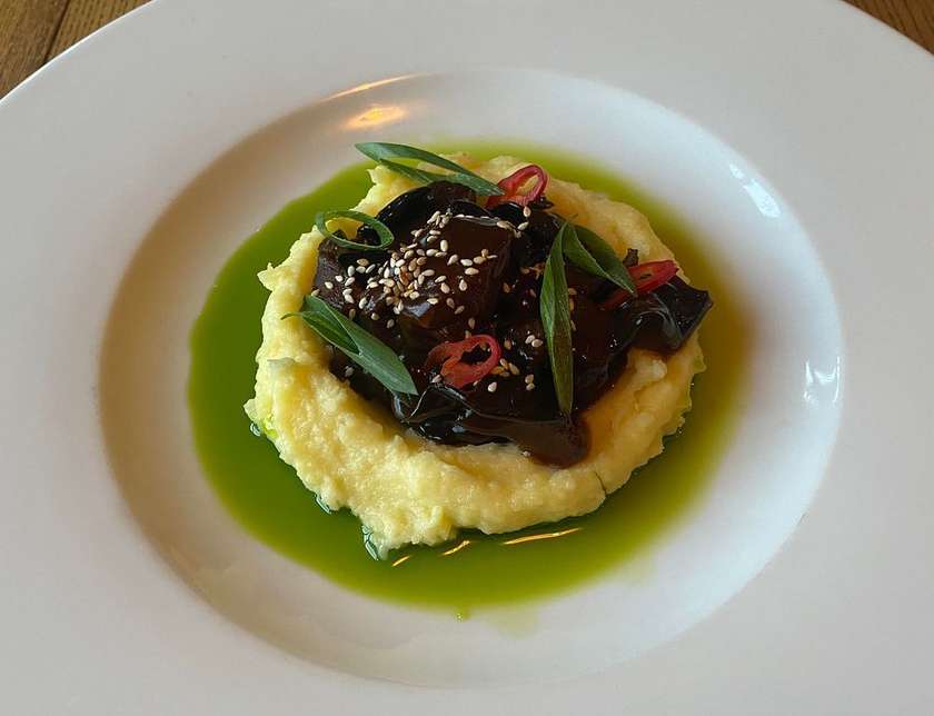 Braised Veal Cheeks with Wild Mushrooms served with Mashed Potatoes