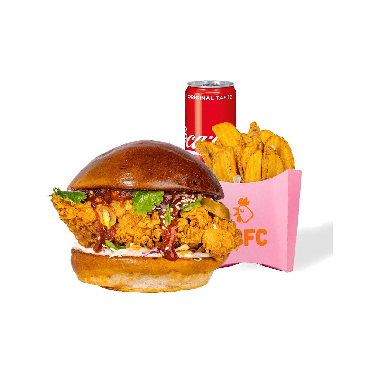 Menu I Cauliflower Spicy Korean Burger, Fries Crispers 130g, Soft Drink
