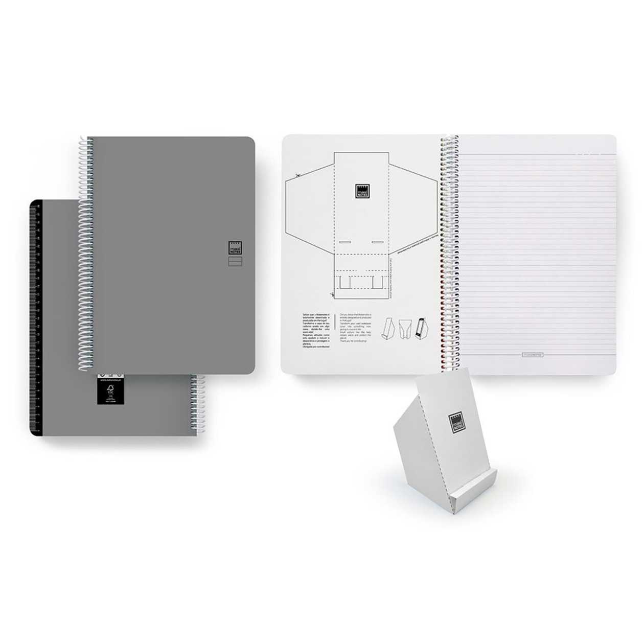 Makenotes Caderno Espiral Plain A4 80 Folhas Pautadas Cinzento