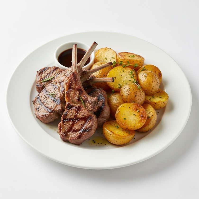 Agnello misto alla griglia con patate al forno