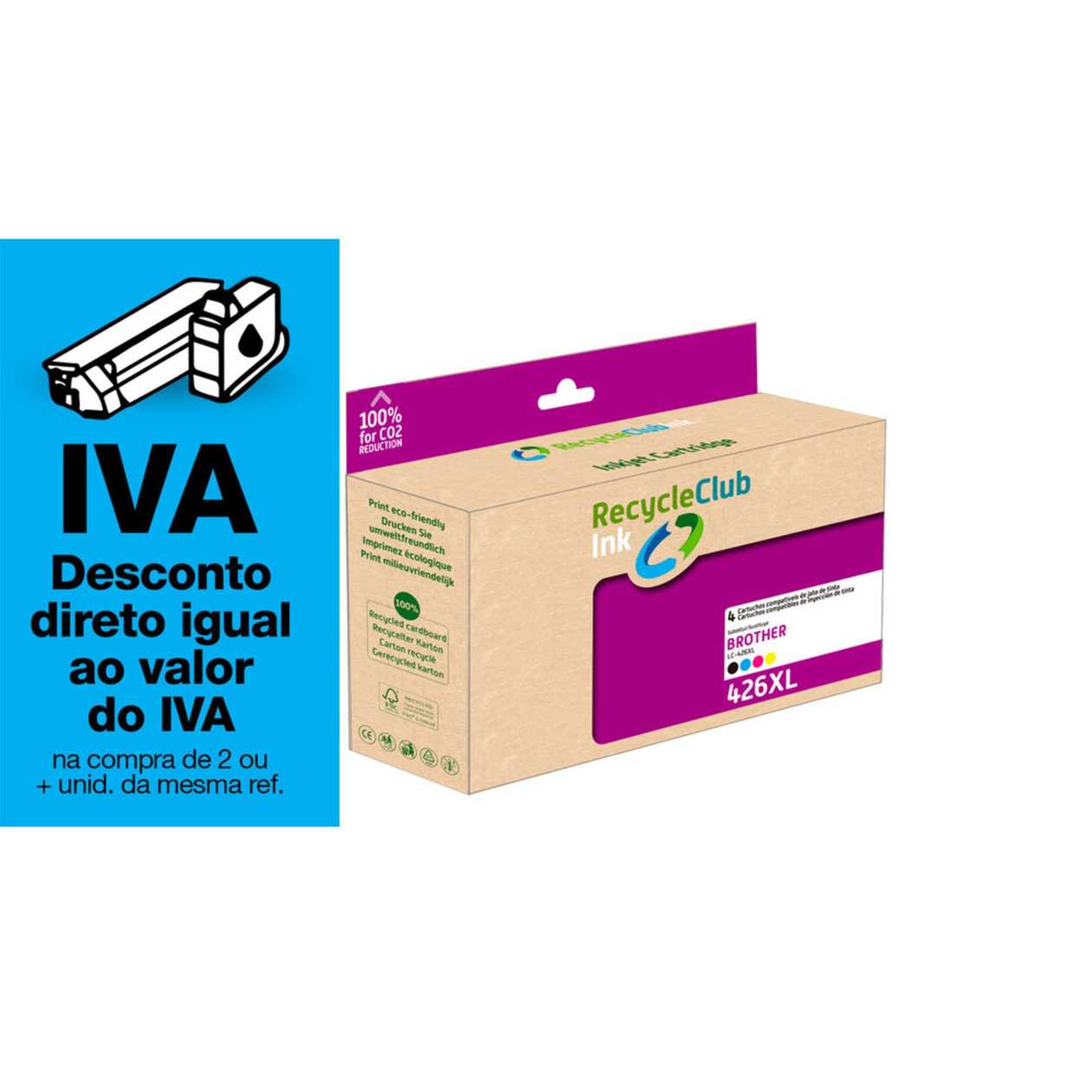 Recycleclub Tinteiro Remanufaturado CompatĂvel com Brother LC426XL Pack 4 Preto Azul Amarelo e Magenta K10632RS