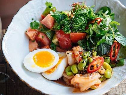 Poke with Shrimp, Edamame, and Soft Egg