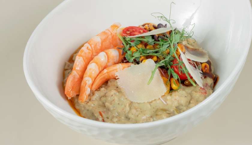 Savory Oatmeal with Pesto and Shrimp