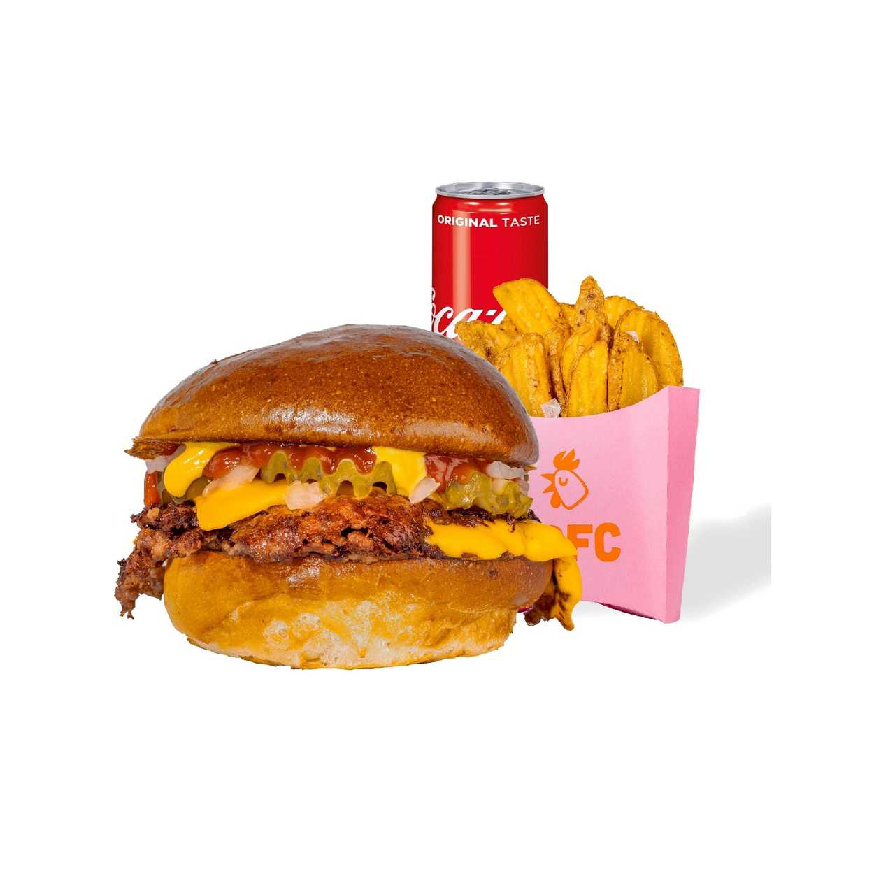 Menu | Double Cheese Beef Burger, Fries Crispers 130g, Soft Drink