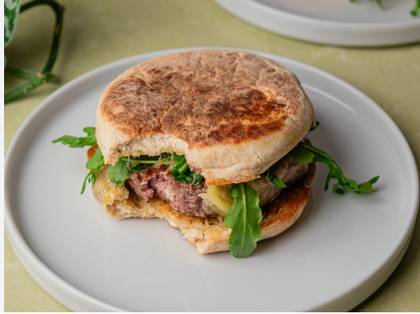 Grilled Loin Steak Sandwich on Bolo do Caco Bread