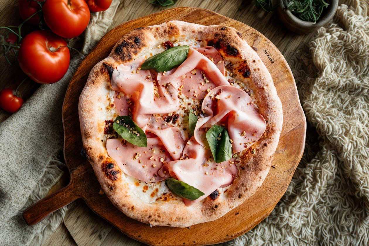 Pizza Mortadela e pistacio 32cm