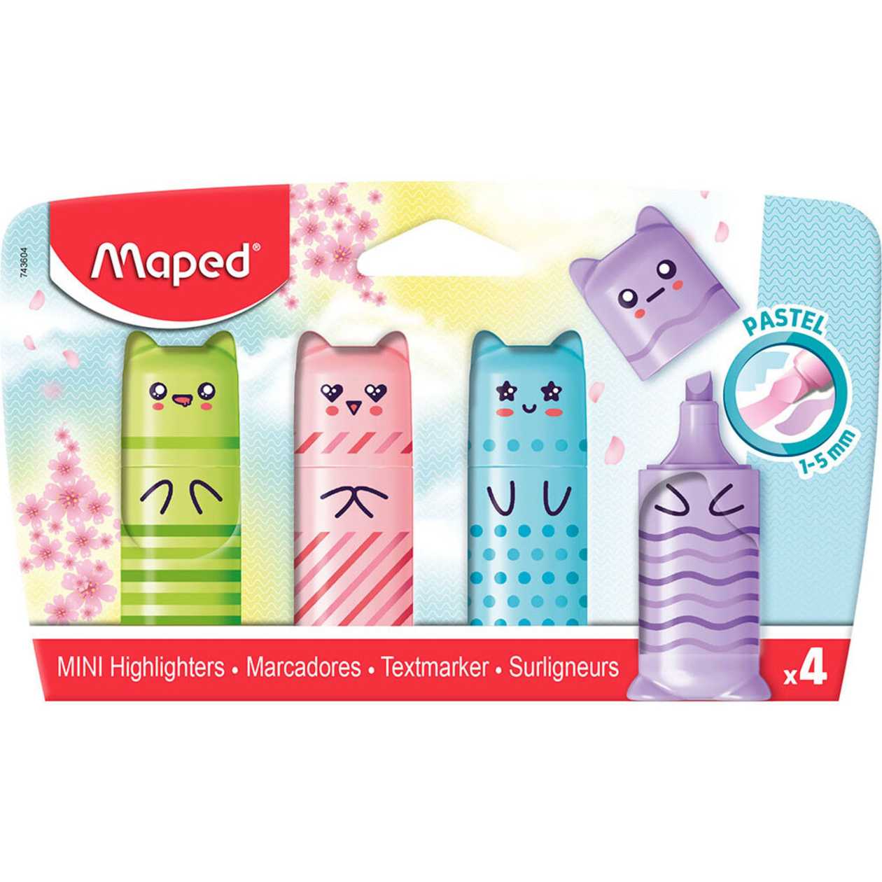 Maped Mini Marcador Fluorescente Pastel Cinzel 1-5 mm 4 Pastel Sortido