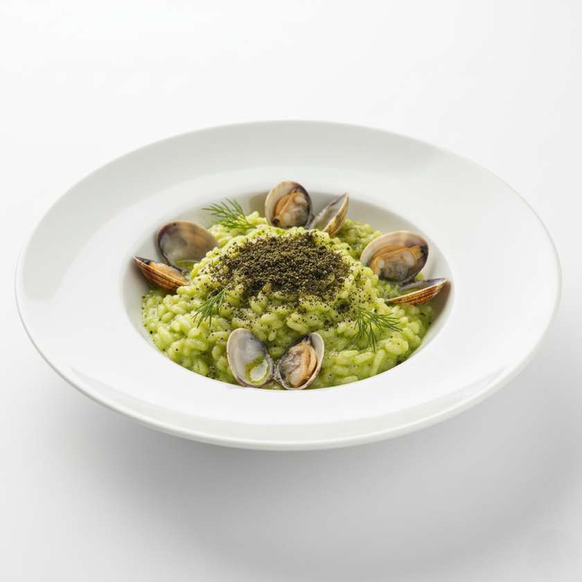 Risotto con prosecco, tartare di gamberi e salsa agli agrumi