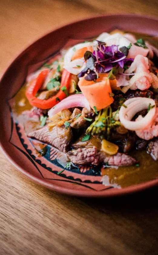 Small pieces of Fried Beef in a light Gravy
