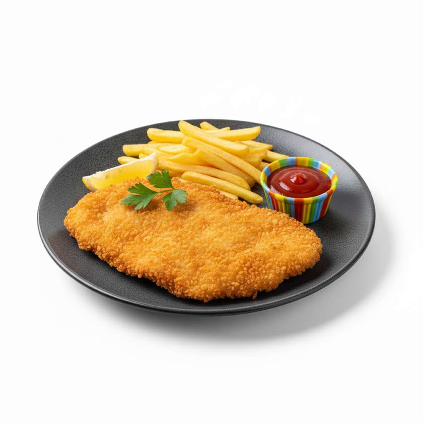 Baby Chicken Schnitzel with Fries