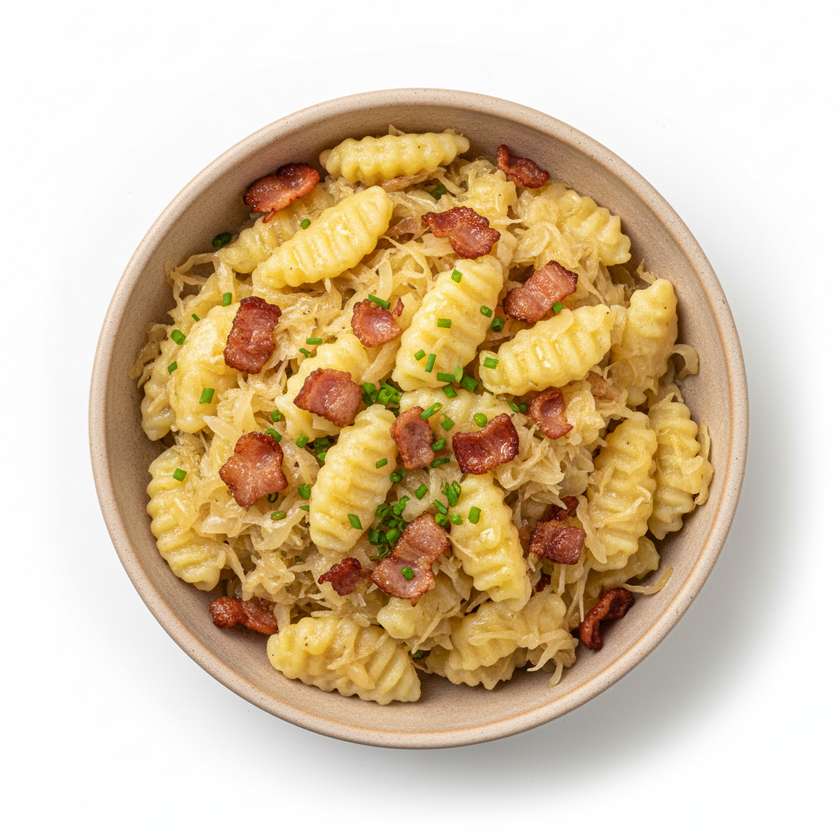 Potato dumplings with sauerkraut and bacon