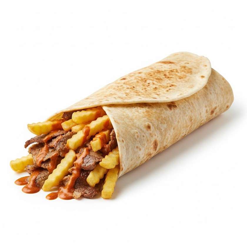A large kebab with french fries