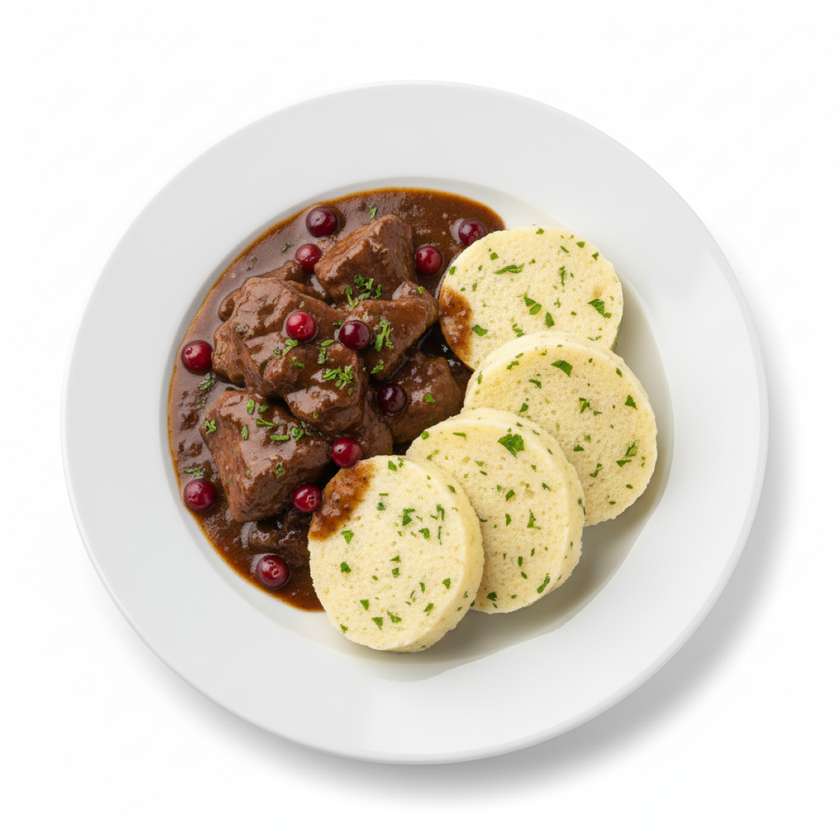 Venison Ragout with Cranberries and Carlsbad Dumplings