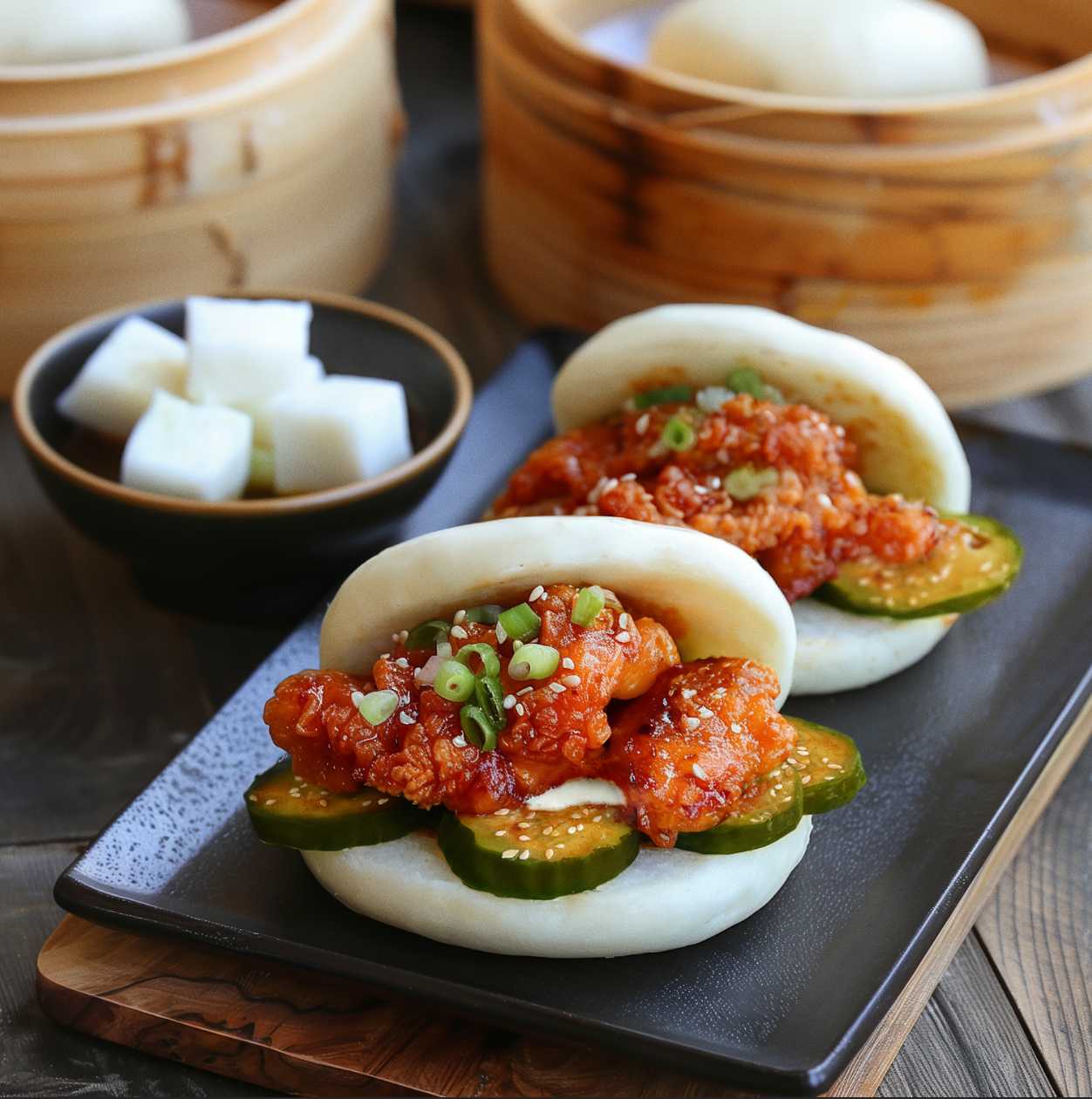 Bao Sandwiches with Classic Spicy K-Chicken