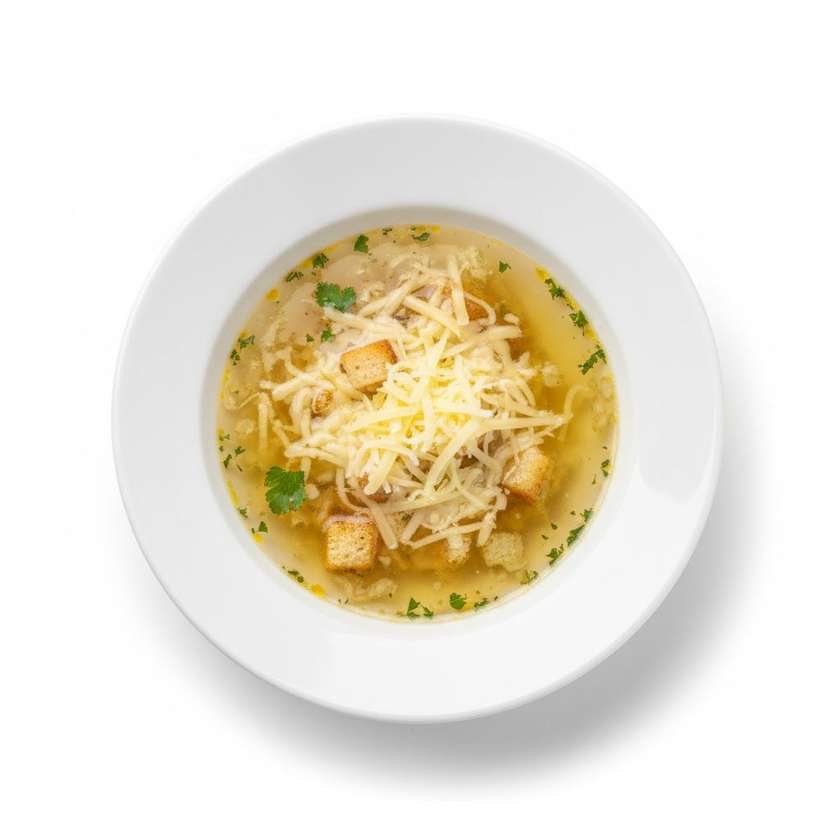 Garlic clear soup with cheese