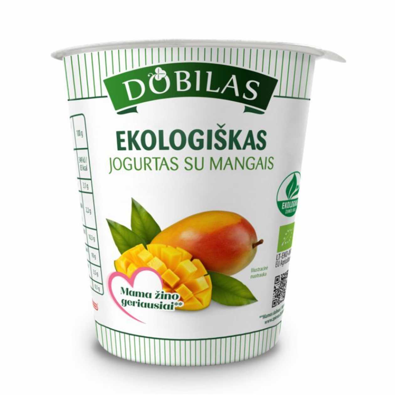 Ekologiškas jogurtas DOBILAS su mangais 3,1% rieb., 300 g