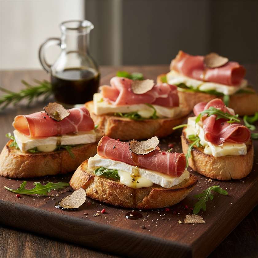 BRUSCHETTA Cured Ham Brie and Truffle oil