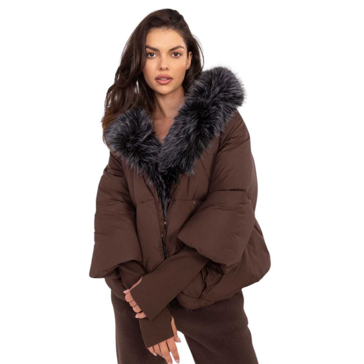 Kožušinová zimná bunda v hnedej