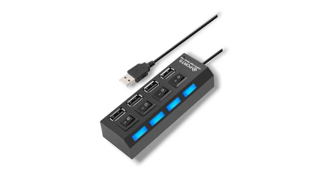 4-Port USB Hub with Blue LED Light, 1111111502105
