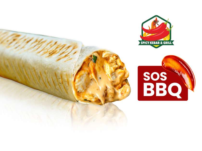 Rollo Kebab with Meat and BBQ Sauce
