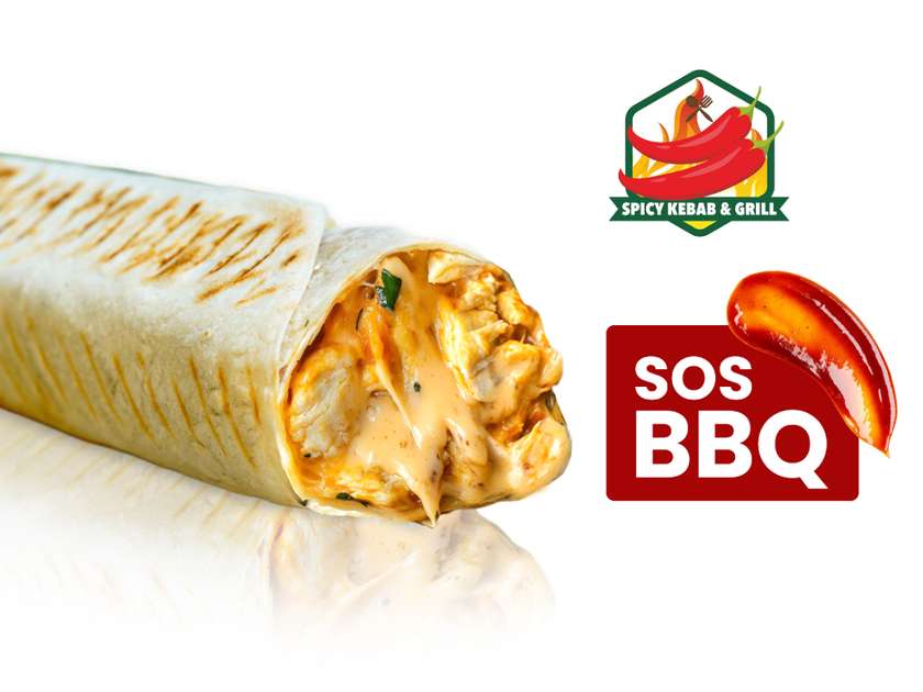 Rollo Kebab with Meat and BBQ Sauce