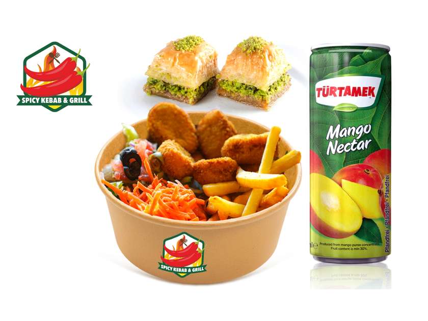 ⭐ Zestaw Nuggets Box (7 szt.) + Sok Mango 0,33L + Baklawa (2 szt.)