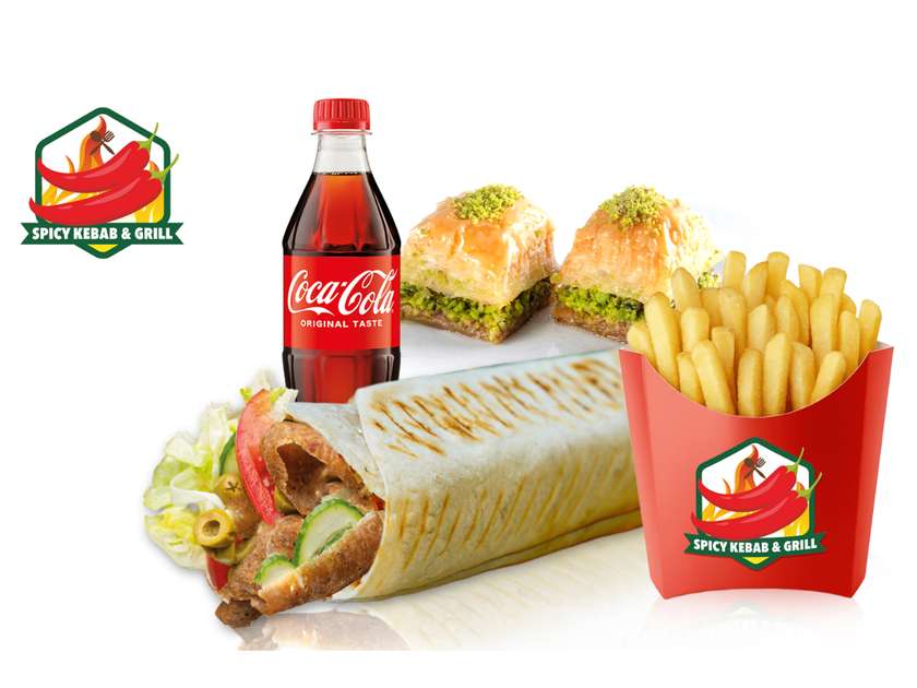 🔥 Zestaw Dla Dwojga 🔥 (2x Rollo Kebab + 2x Pocket Frytki + 2x Cola 0,5L + Baklawa 2 szt.)