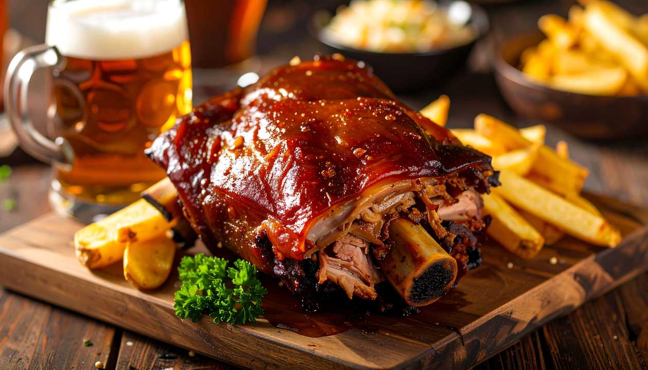Pečené Bravčové Koleno na Čiernom Pive