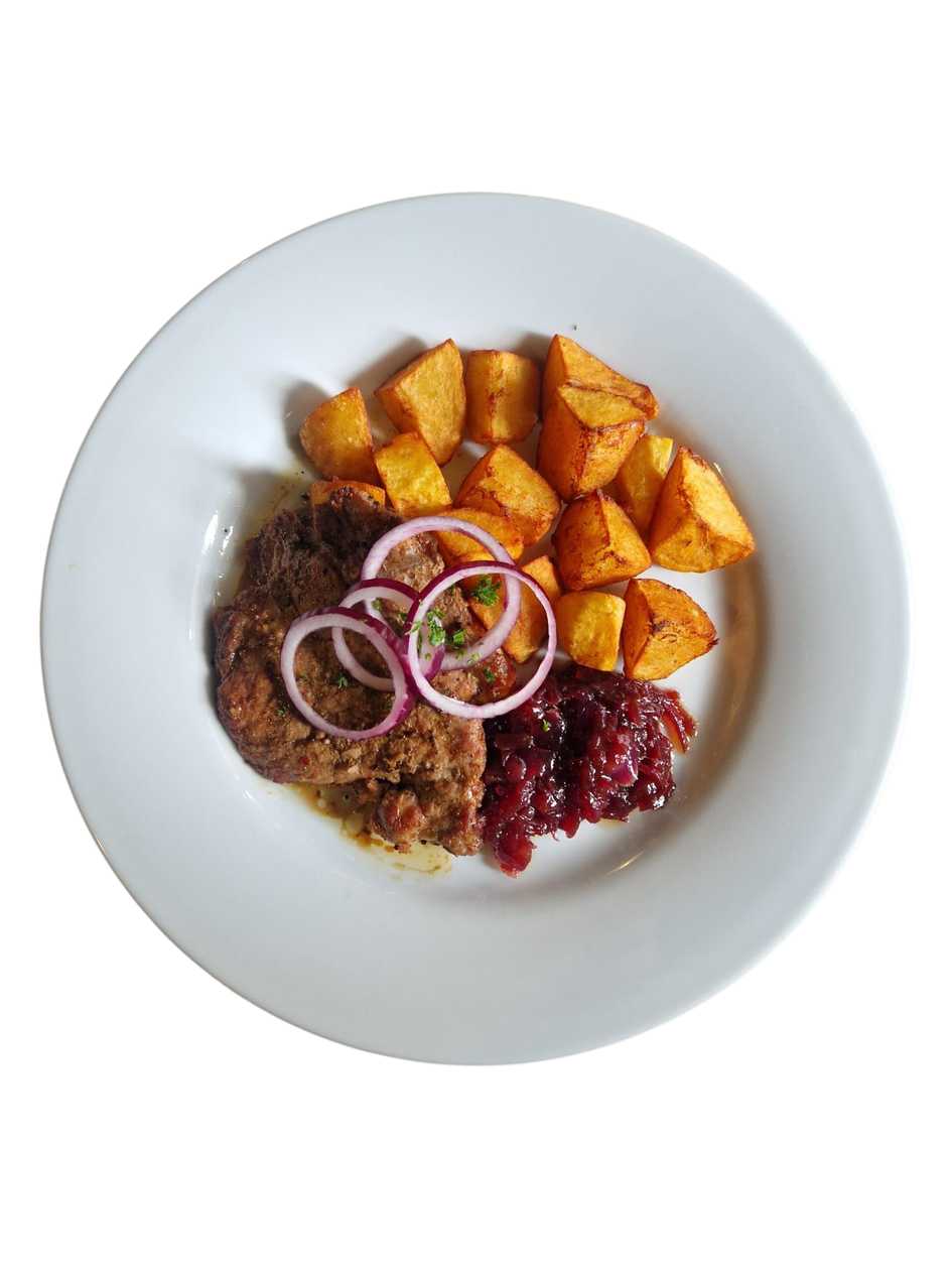 8. Krkovička s cibulovým chutney, opečený brambor