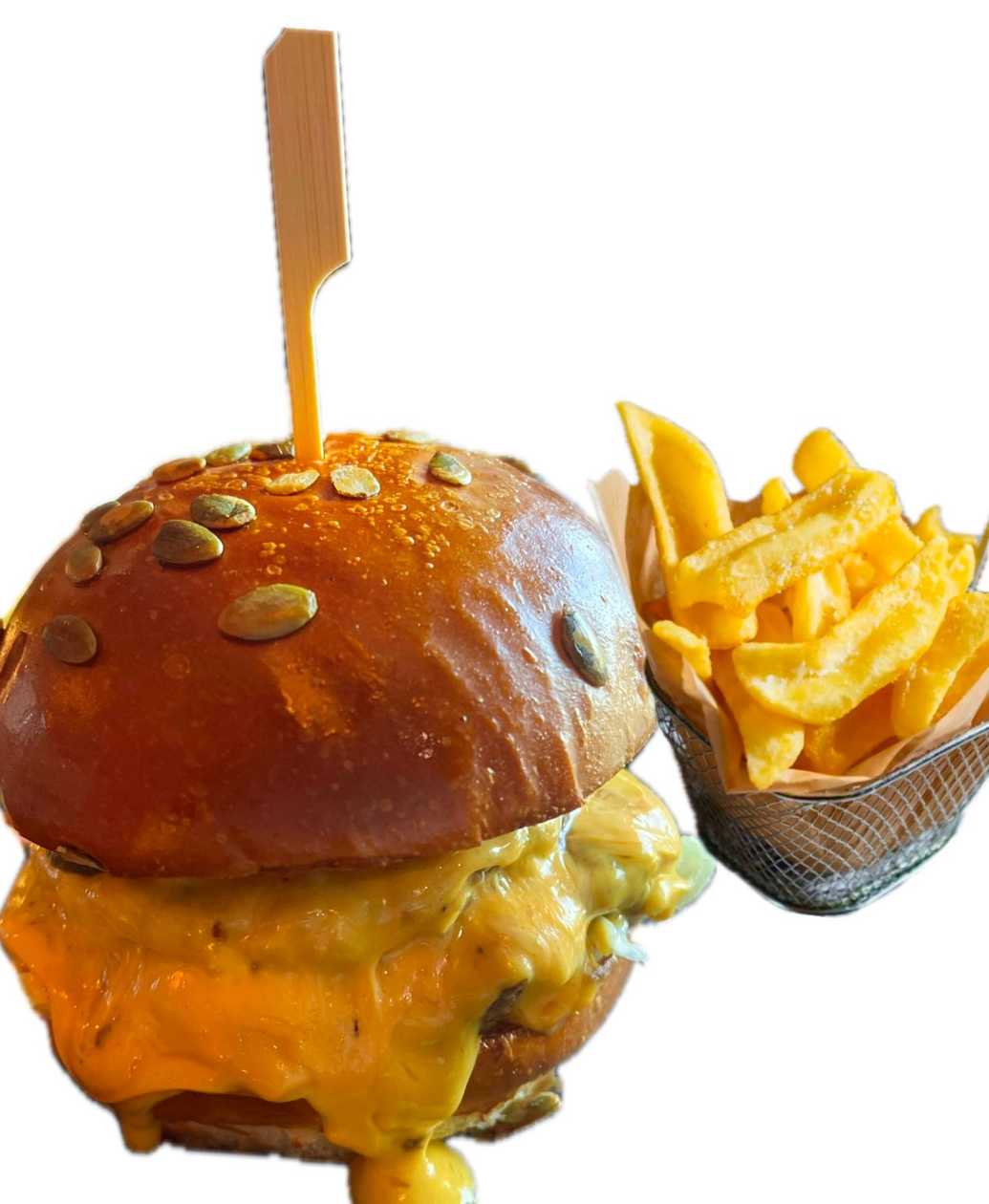 DUBLU CHEESE BURGER + CARTOFI PRAJITI