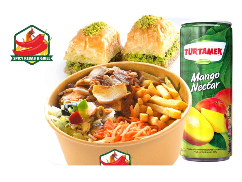🔥 Zestaw Kebab Box + Sok Mango 0,33L + Baklawa (2 szt.)
