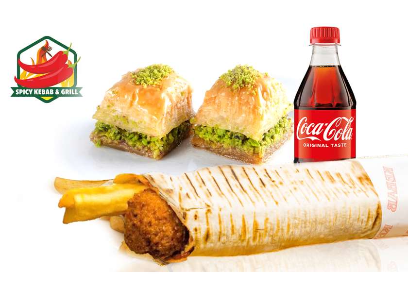 🇺🇸 Zestaw Rollo Falafel Amerykański + Coca-Cola 500ml + Baklawa (2 szt.)
