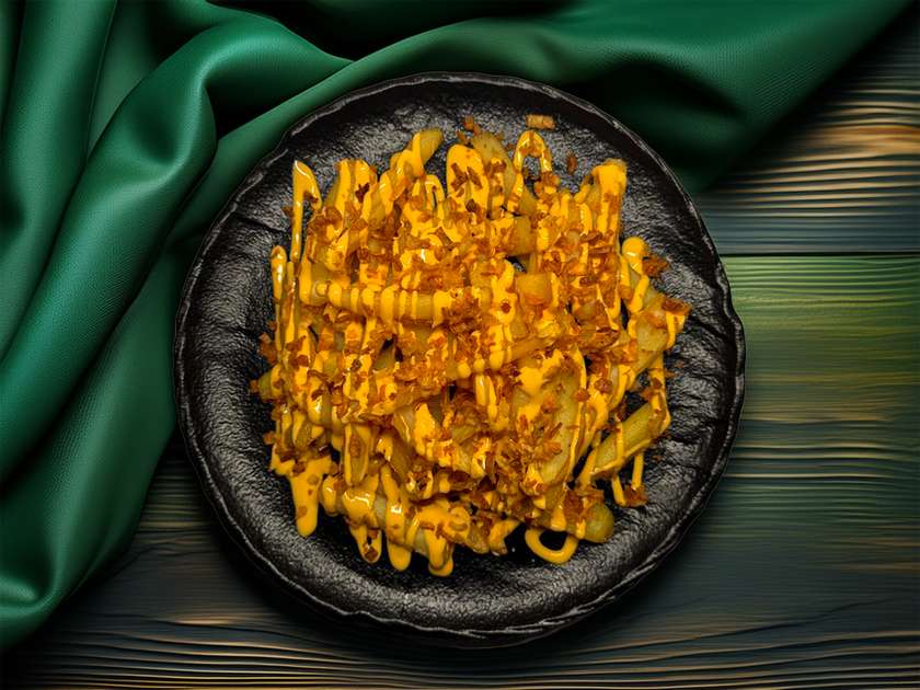 Картопляні діпи з сирним соусом та цибулевим кранчем – ідеальна хрустка пара з ніжним сиром