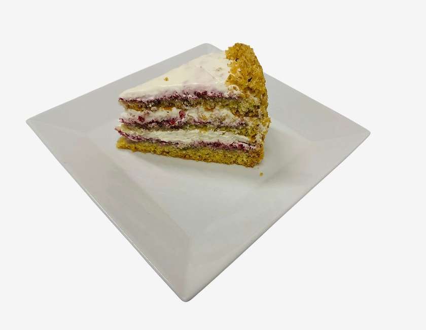 Cream Cake with Raspberries and Walnuts