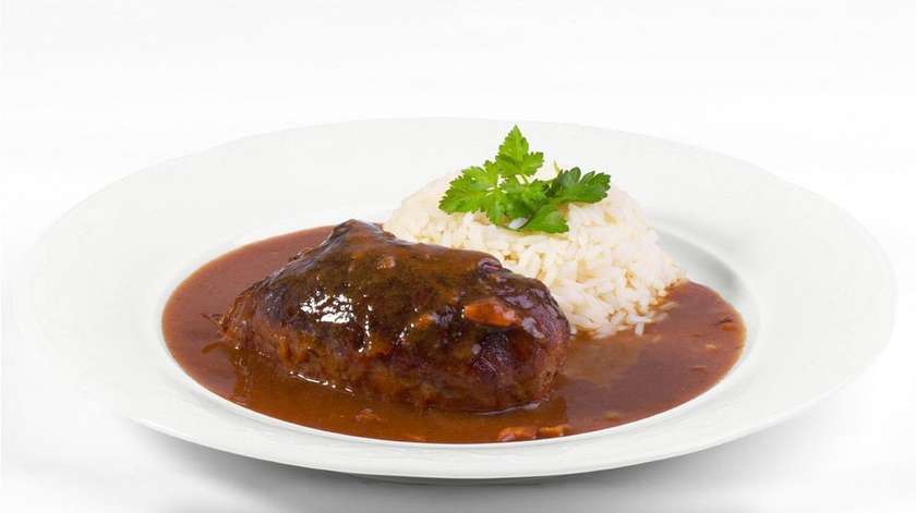 Spanish Bird Beef Roulade with Steamed Rice