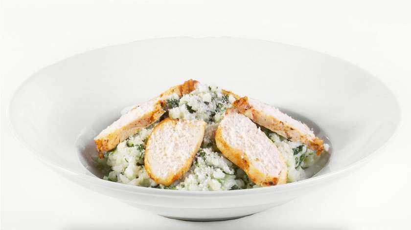 Italian Creamy Risotto with Sliced Chicken Breast
