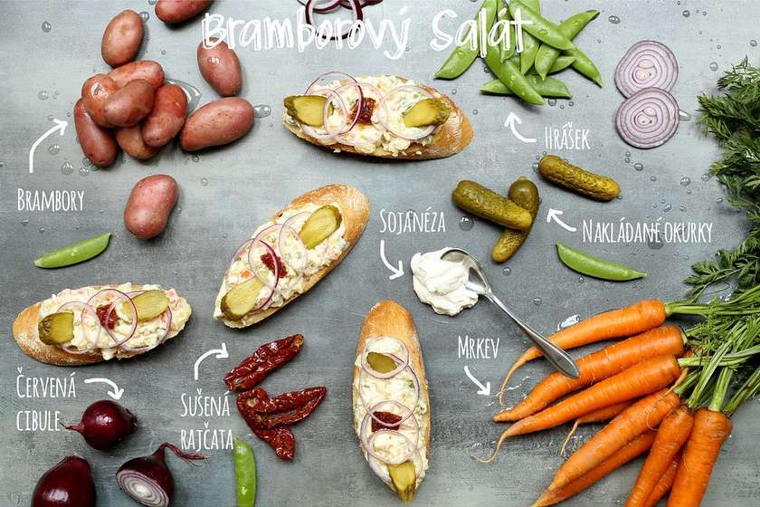 Open sandwich with potato salad