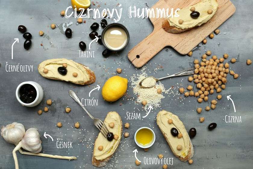 Open-faced sandwich with chickpea hummus